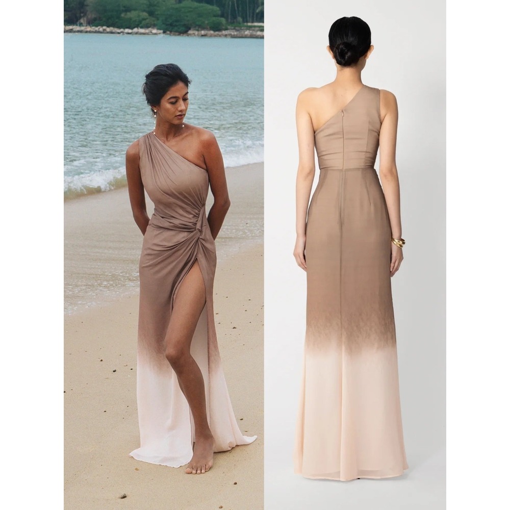NWT Sau Lee Grecia One-shoulder Ombre Chiffon Maxi Dress $625 - Size 2